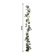 5.5 ft Green White Eucalyptus Leaves Garland Silk Rose Flower Heads Party Events