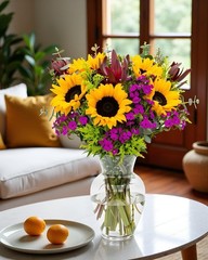 Wildflower Bouquet with Vase Fresh Cut Flowers Hand-Tied Gift for Birthday