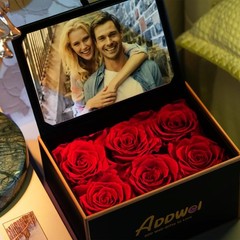 ADDWel Preserved Rose Gift Box with 4×6 Photo Frame, Romantic 6 Roses, Red