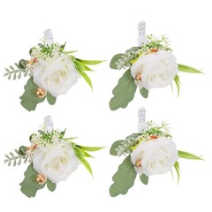 4Pcs Reusable Faux Flower Corsage Set for Wedding Assorted Color Fabric Pins