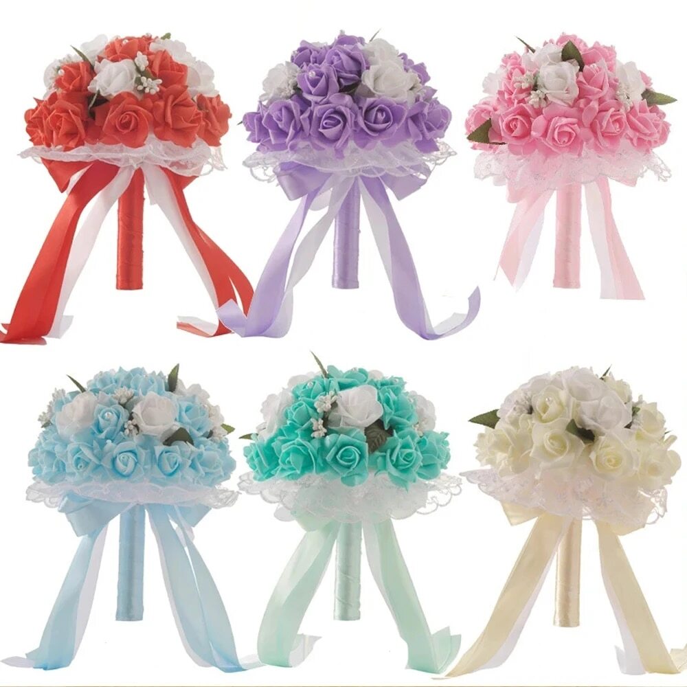 Bride Holding Flower Bundle Blue/Red/Pink/Ivory for Wedding &Wedding Accessories