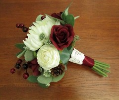 Silk Flower Winter WEDDING BOUQUET Chrysanthemum Ranunculus Roses Eucalyptus