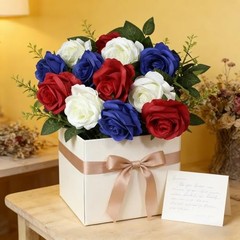 Artificial Roses Flowers, 12 Pcs Red White Blue 12-PCS Red, White, Blue