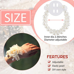 64 Pcs Corsage Wristlet Bracelet Prom Elastic Pearl Bands Wedding Corsage Pearl