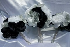 23 Pc Black, Silver & White Wedding Bouquet Set, Package w/ Silver & Rhinestones
