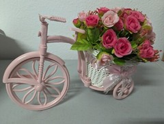 Pink Bike Flower Basket Artificial Flower Rose Tricycle Rattan Basket decoration