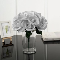 SILVER 12″ tall Velvet Roses ARTIFICIAL FLOWERS Bouquet Wedding Home Decorations
