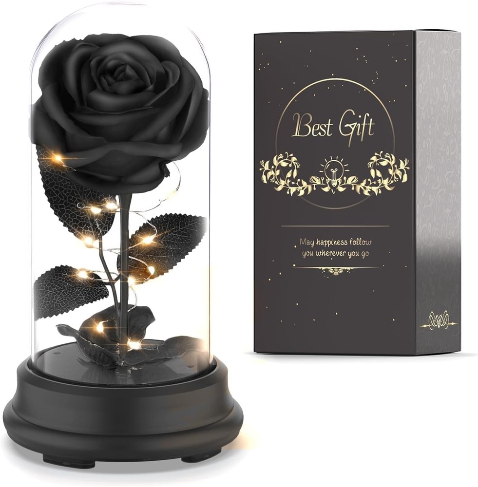 Deluxsa Forever Preserved Black Rose Birthday Gifts for Women,Eternal Flower