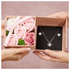 WDS WONDROUS Preserved Rose Jewelry Gift Set for set of 3, pink and silver