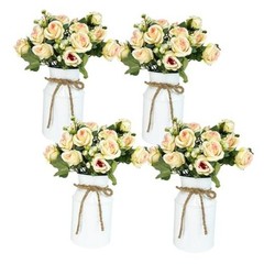 4 Sets Wedding Flower Centerpiece for Tables 4 White Vases & 8 Champaign Roses