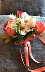 Peach Pink (Melon) and Light Pink Bridal Wedding Bouquet Faux Flowers Handmade