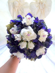 Wedding bouquet dark purple hydranges white rosebud men corsage boutonniere SALE
