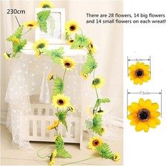 2 Pcs Artificial Sunflower Garland,Sunflower Vine with 230cm, Green