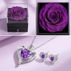 Eternal Rose Gift Box with Heart Necklace & Large size, Purple