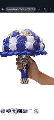 Royal Blue Brooch Bouquet Rhinestone Gem Pearl Wedding Bridal Satin Rose Flowers