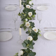 5.5 ft Green White Eucalyptus Leaves Garland Silk Rose Flower Heads Party Events