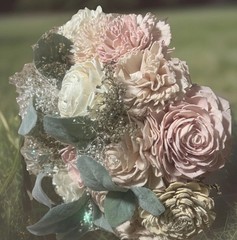 Wedding Bridal Bouquet White Roses Crystal Rhinestone Handle Elegant NEW