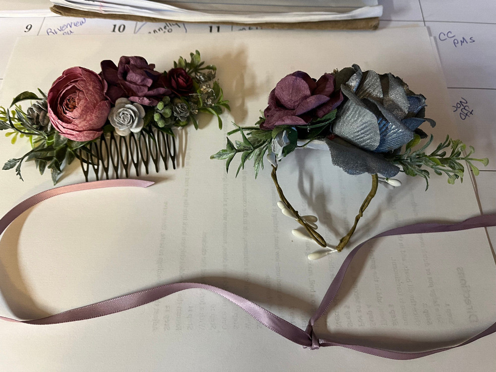 Mauves and Gray Wrist Corsage & Hair Comb Set