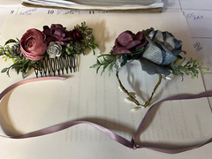 Mauves and Gray Wrist Corsage & Hair Comb Set