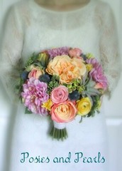 Silk Flower BRIDAL BOUQUET Pastel Rainbow Colors Dahlia Roses Ranunculus Thistle