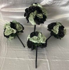 Wedding Bouquet Set, Black, Green Flower Package, 11 Pieces