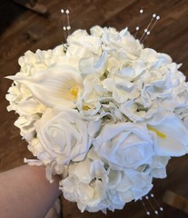 Wedding Bouquet Package-White, Rose, Hydrangea, Calla Lily 7 PC. Bouquet Set