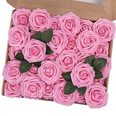 Artificial Flower Rose, 30pcs Real Touch Artificial Roses for DIY Pink