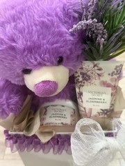 Victoria Secret Jasmine & Elderberry Floral Gift Basket/Purple Bear