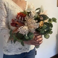 Bridal Wedding Bouquet Budget Friendly Beautiful Faux Flowers White Pink Orange