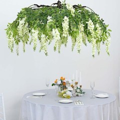 55″ Cream Green Hanging Artificial FLOWER Chandelier Silk Wisteria Vine Party