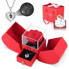 MXLATUU Preserved Red Forever Rose Heart Necklace Gift Medium, Red,silver