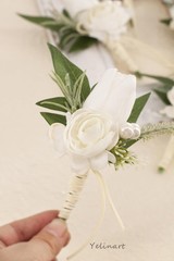 White Artificial Flower Boutonniere for Weddings Rustic Boho Theme 5.5 Inch