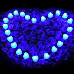 2000Pcs Blue Artificial Rose Petals with 24Pcs Blue LED Tea Lights Kit, for Deco