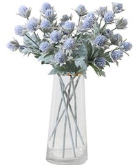 3 Pack Artificial Thistle Flowers Eryngiums Faux Plants Floral Tree Picks Blue