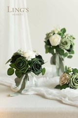 Ling’s Moment Artificial Flowers, 50Pcs 3″ Roses in Sage Shades, Realistic DI…