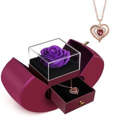 Preserved Purple Real Rose with Heart Necklace, Forever Flowers