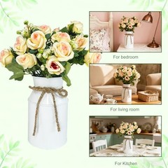 4 Sets Wedding Flower Centerpiece for Tables 4 White Vases & 8 Champaign Roses