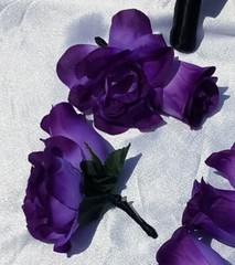 17 Pc. Wedding Bouquet Package, Purple Roses, Purple & Black Wedding Bouquet Set