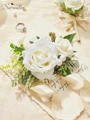Elegant White Rose Corsage & Boutonniere Set – Perfect for Prom, Wedding, Homeco