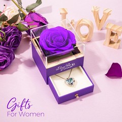 NEWNOVE Preserved Real Purple Rose with 5.39 x 4.13 x 4.33 inches,