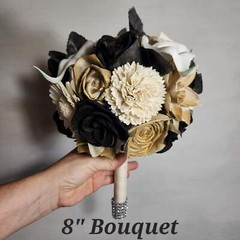 Champagne Gold Ivory Black Rose Calla Lily Sola Wood Bridal Wedding Bouquet Acce
