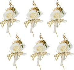 Meldel Champagne Boutonniere for Men – 6pcs, Rose Groomsmen Boutonniere