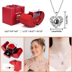 Mother’s Day Gifts for Mom Eternal Rose Gift Box with Necklace middle, red