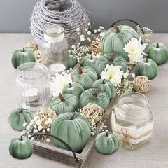Woration 16pcs Fabric Artificial Pumpkins Set Lake Green Mix Size, Ash Gray
