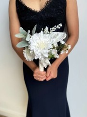 ‘Pearlescent’ – Bridal White Bouquet w. roses, anthurium and pearls – wedding