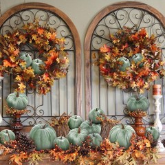 Woration 16pcs Fabric Artificial Pumpkins Set Lake Green Mix Size, Ash Gray