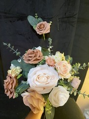 Champagne, Bronze/brown Hand Tied Style With matching Boutonnière