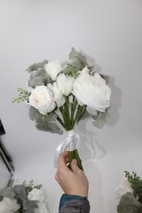 Wedding Artificial Flower Bouquet Lot of 3 Bridesmaid Bridal Flower Girl WHITE