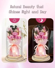 HVY Preserved Flowers Gifts for Her,Preserved Rose Bouquet in Glass Pink