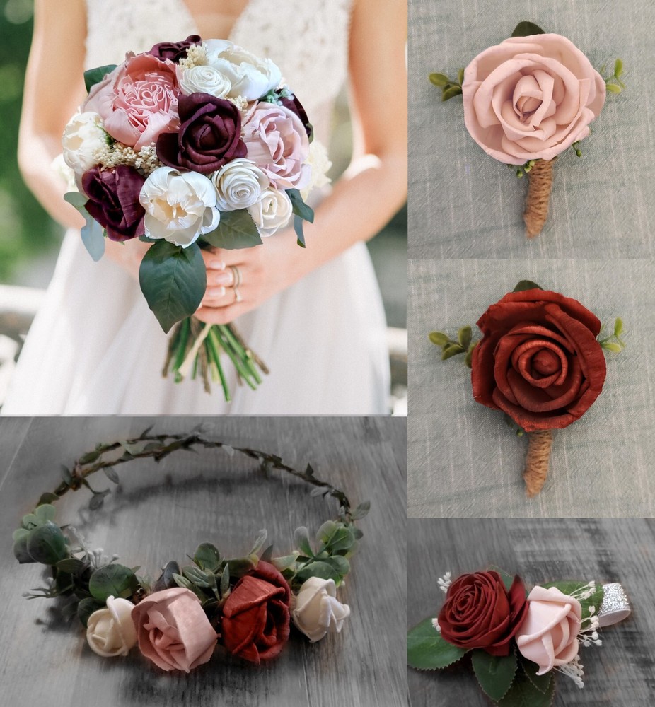Burgundy Pink Bridal Bouquet Blush Sola Wood Bridesmaid Wedding Flowers Prom